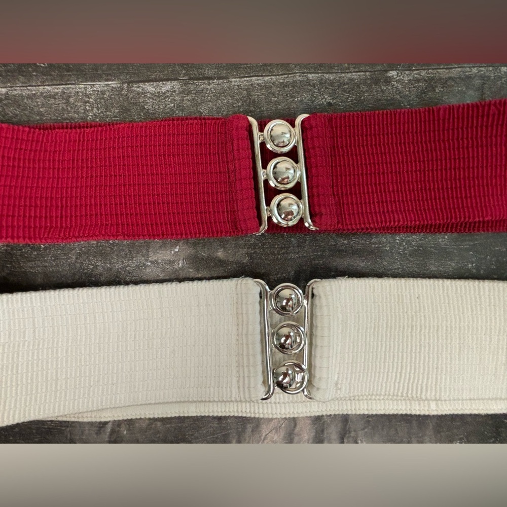 Malco Modes And Square Up Fashions Vintage 80s Red White Stretch Belts Women’s
